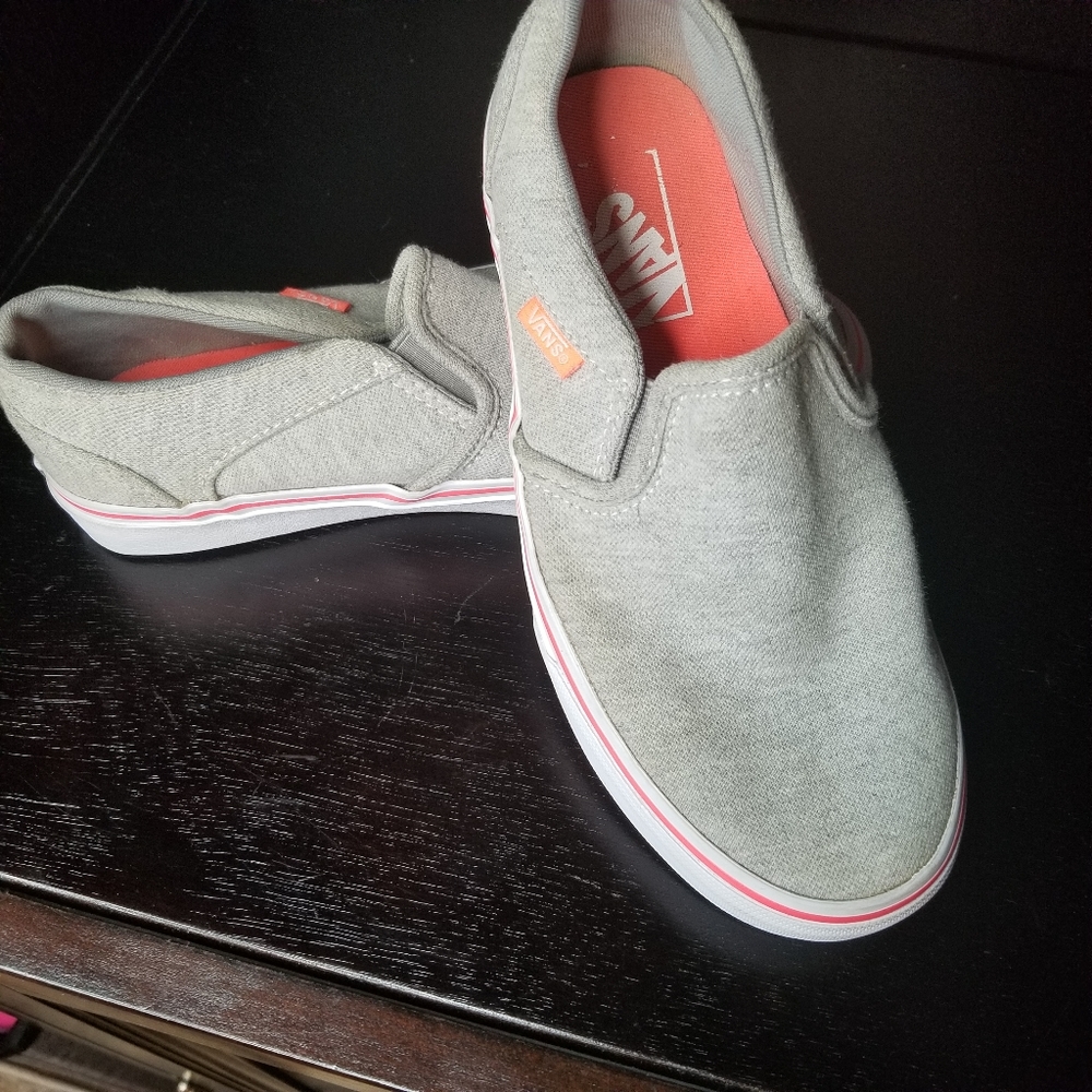 VANS GRAY AND PINK  SIZE 6 SLIP ONS